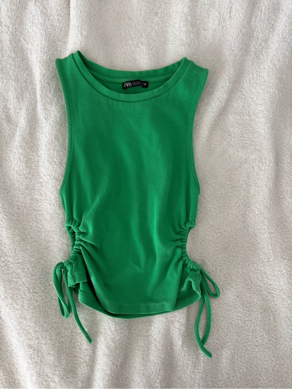 Zara Bright Green Ruched-Detail Tank Top